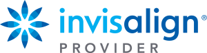 Invisalign Provider logo featuring a blue stylized floral emblem beside blue and gray text